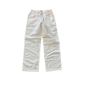 Amazon Essentials Womens White Linen Blend Drawstring Straight Leg Pants Small